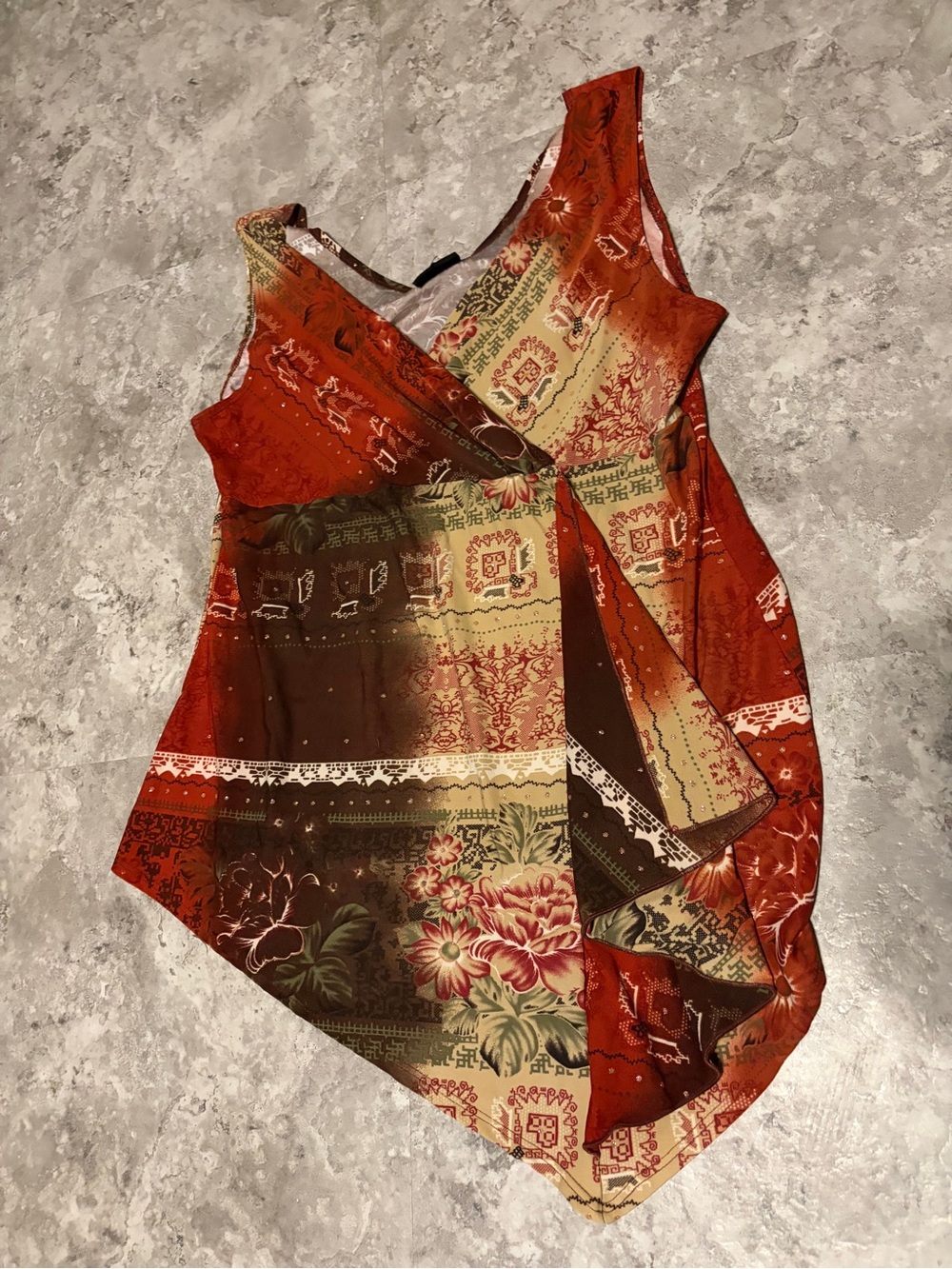 Women’s Rust Floral Wrap blouse boho y2k artsy